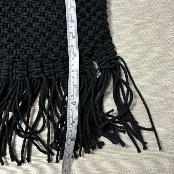 Danielle Nicole Macrame Crochet Boho Black Bag w/ Wood Handle & Crossbody Strap - Picture 11 of 13